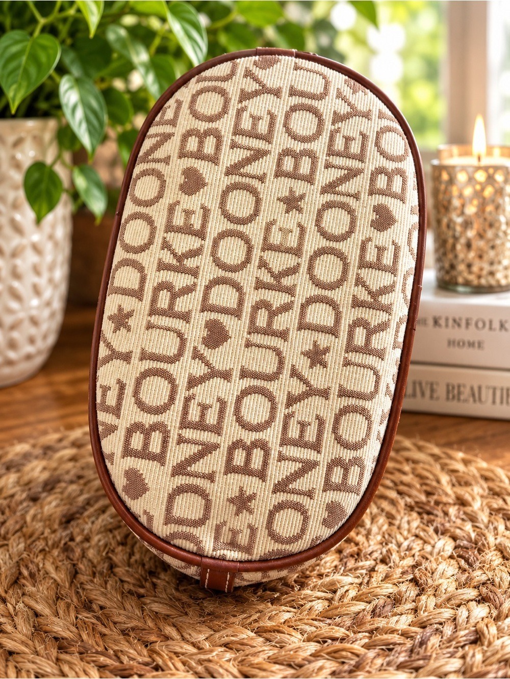 Dooney & Bourke Beige Signature Logo Mini Hobo Bag Brown Leather Trim • Like New - Picture 4 of 13